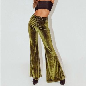Olive Green Lace Up Flare Pants Princess Polly